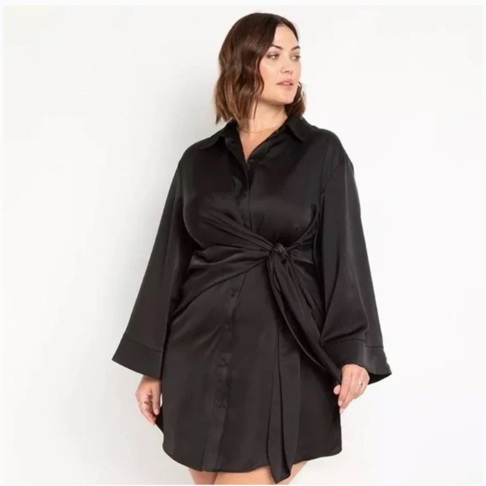 Black Satin Shirt Dress